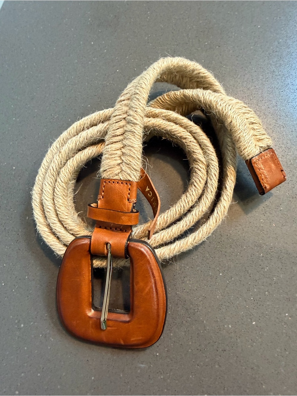 Veronica Beard Adalyn Rope Leather Belt Dark Natural Large